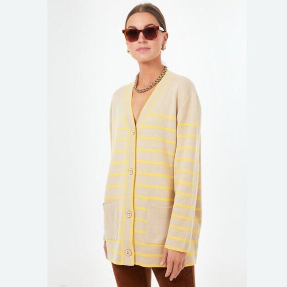 Tuckernuck Chai Striped Lauren Cardigan Oversized Button Front Pockets Size XXL - Picture 1 of 13